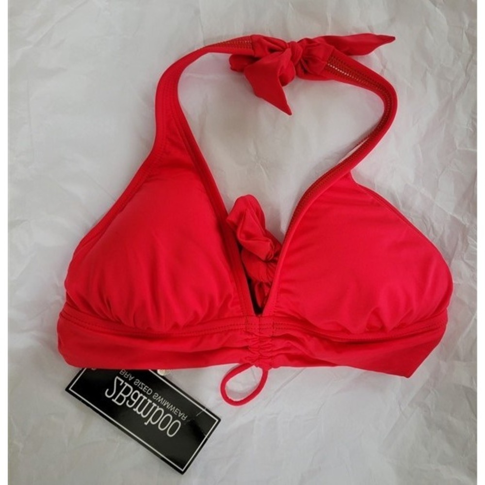 NWT 2 Bamboo Red Reef Solid Halter XS Triangle Bikini Swim Top #93629